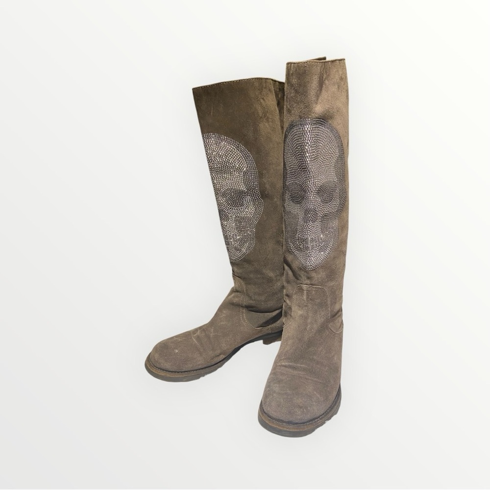 Mimosa Suede Knee-High Boots | Gothic Skull Accent | Italy 🇮🇹 - Picture 2 of 9